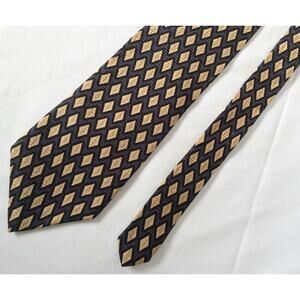 Umberto Bossi Men's Neck Tie Handmade Silk Imported Black/Tan/Grey Diamond